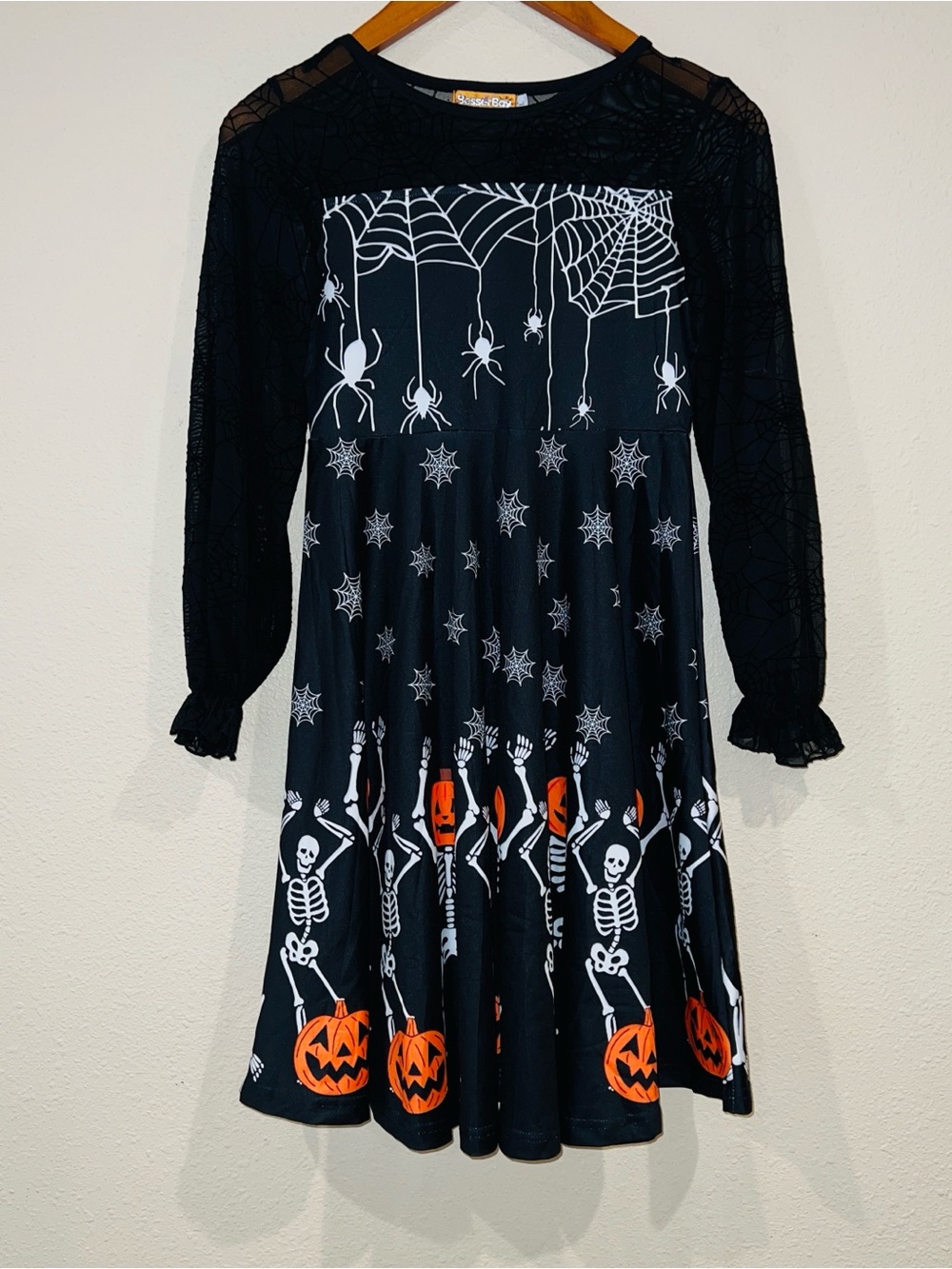 Besser Bay Girls' Halloween Party Swing Dress spooky-cute dancing skeletons